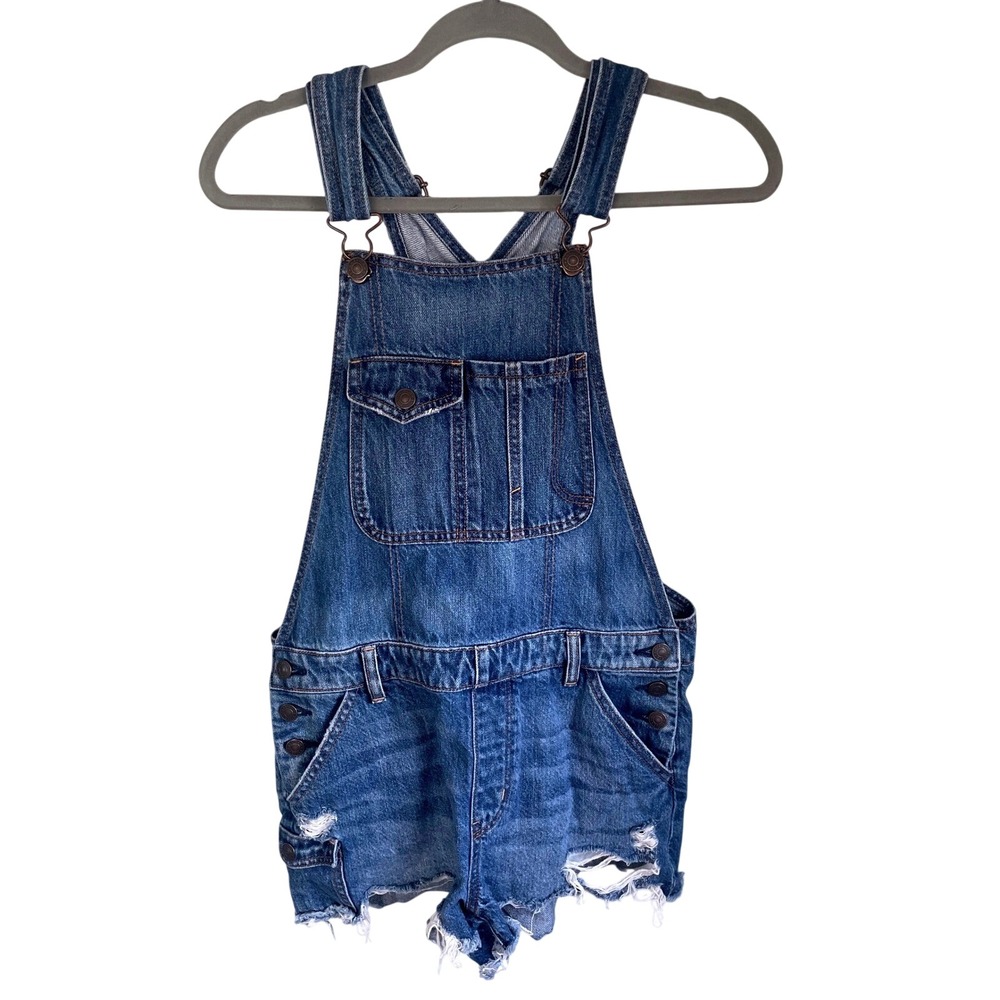 American Eagle Distressed Denim Shortalls Medium Wash Womens Small Cotton AE